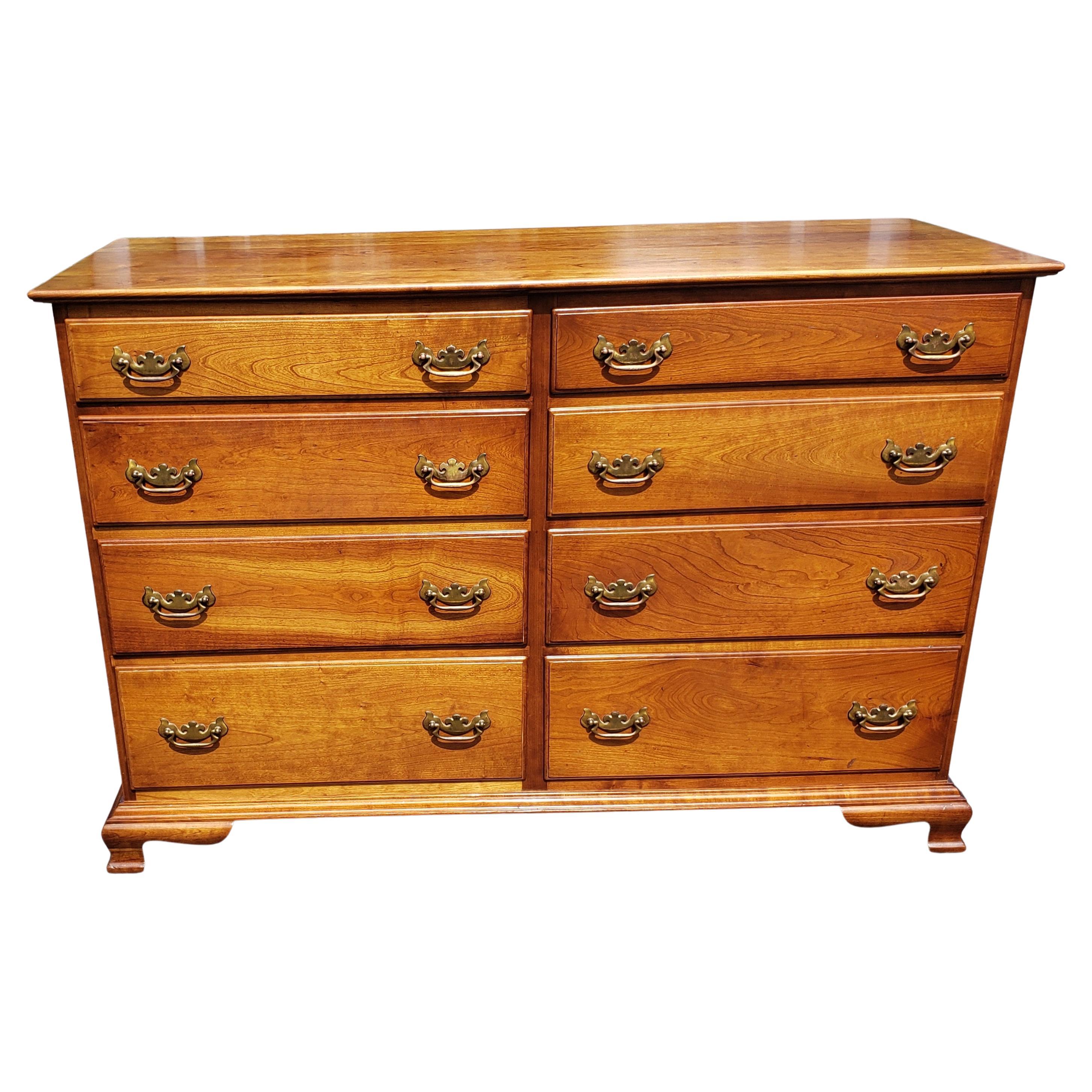 1957, Stickley Furniture Chippendale Solid Cherry 8-Drawer Double Dresser