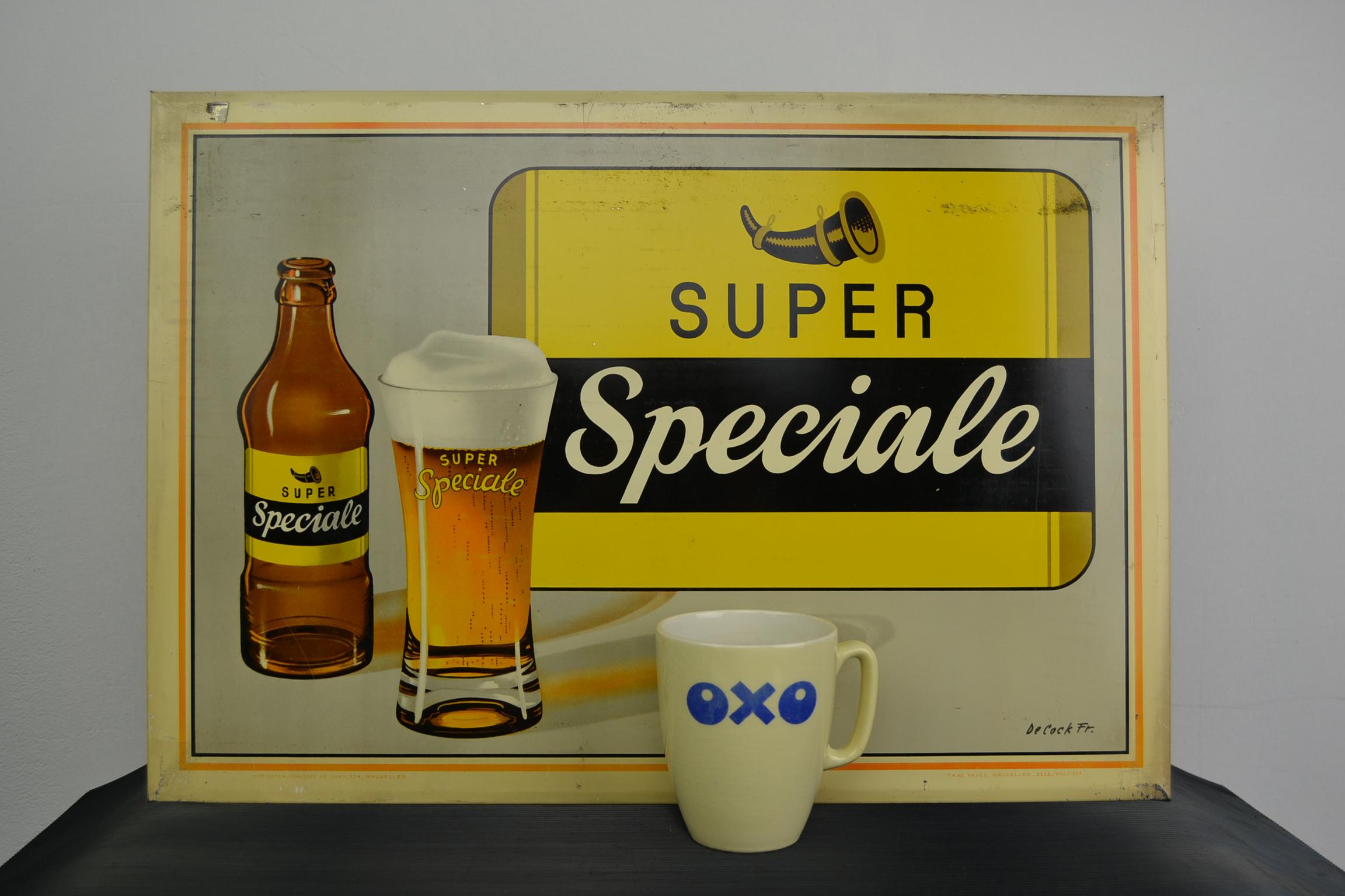 1957 Tin Advertising Sign for Belgian Beer, Super Speciale 10