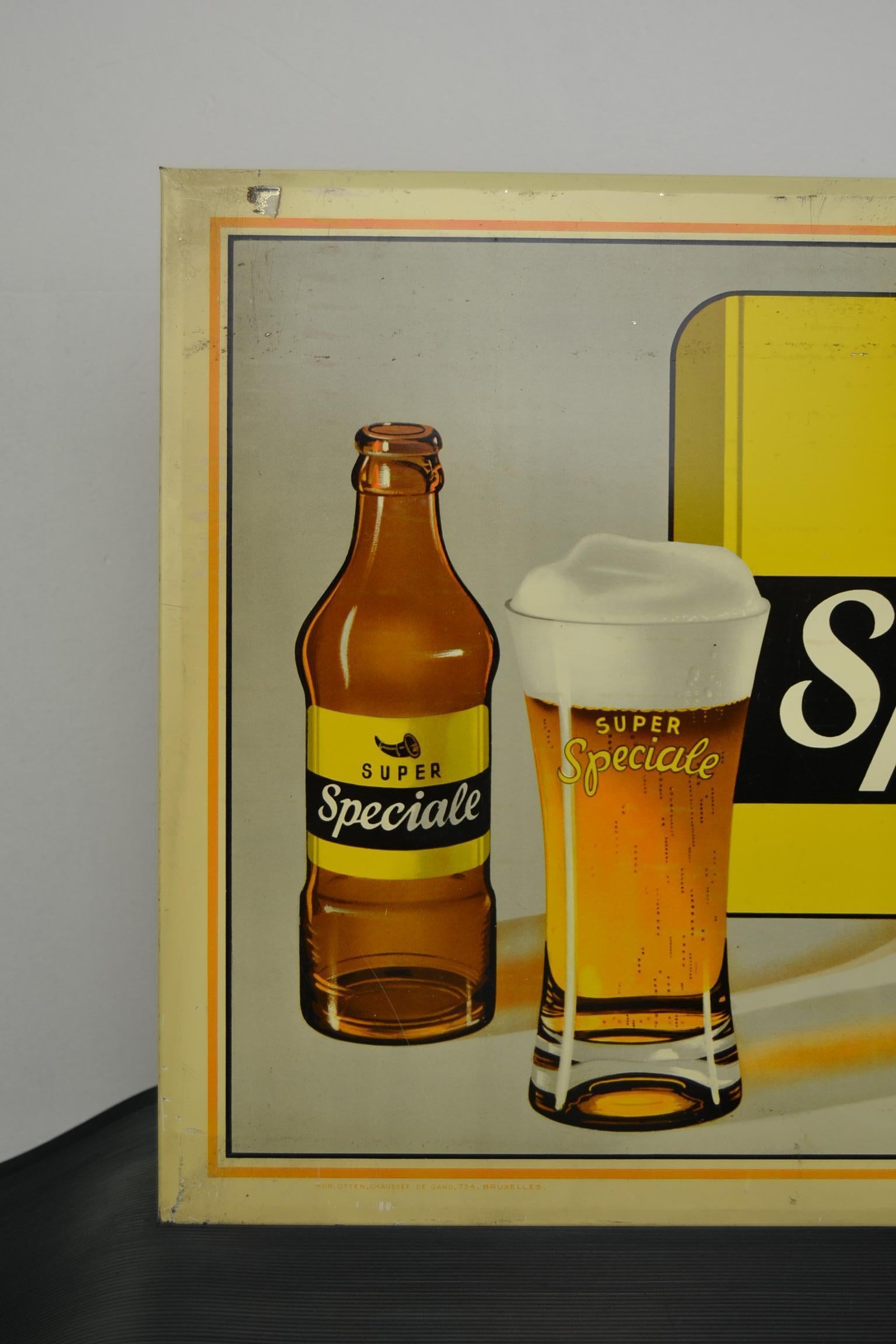 1957 Tin Advertising Sign for Belgian Beer, Super Speciale In Good Condition In Antwerp, BE