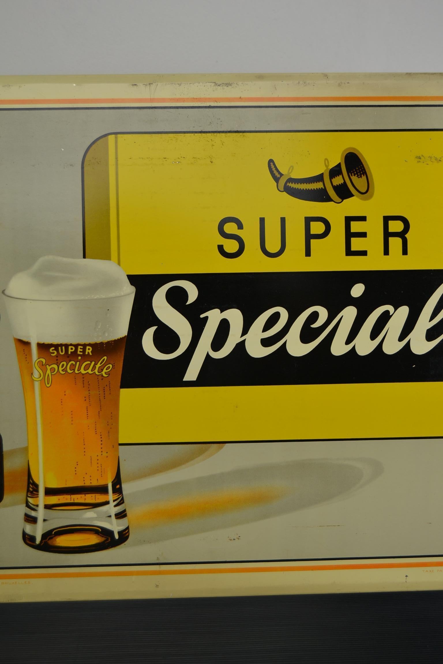 20th Century 1957 Tin Advertising Sign for Belgian Beer, Super Speciale