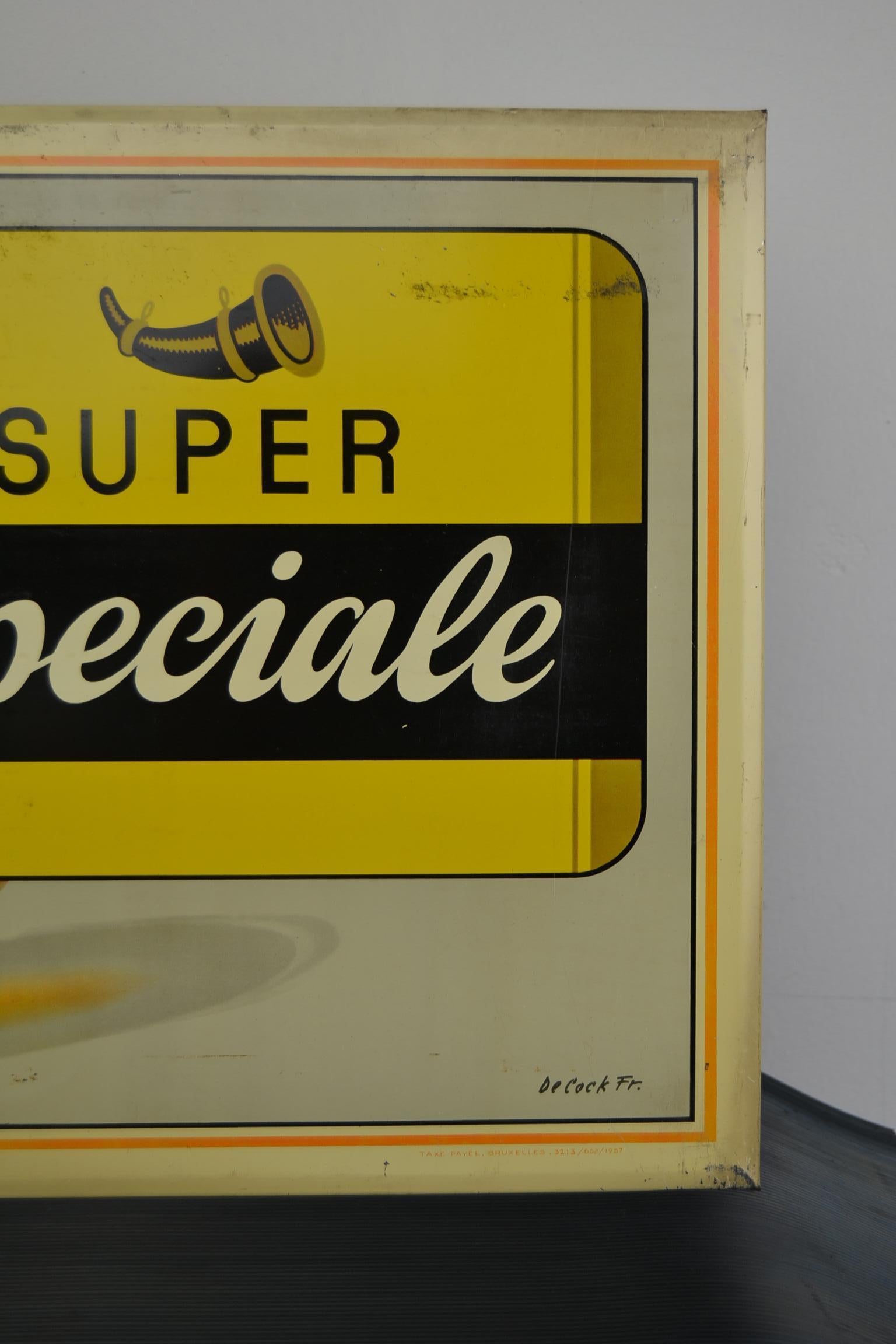 1957 Tin Advertising Sign for Belgian Beer, Super Speciale 1