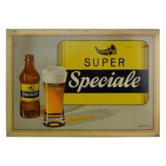 Vintage 1957 Tin Advertising Sign for Belgian Beer, Super Speciale