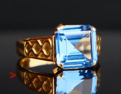 1957 Unisex Ring Blauer Spinell massiv 18K Gold Ø US6.25 / 4.33gr