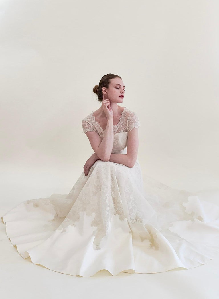 1957 Vintage White Silk and Lace Wedding Dress at 1stDibs