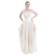 1957 Abito da sposa vintage in seta e pizzo bianco