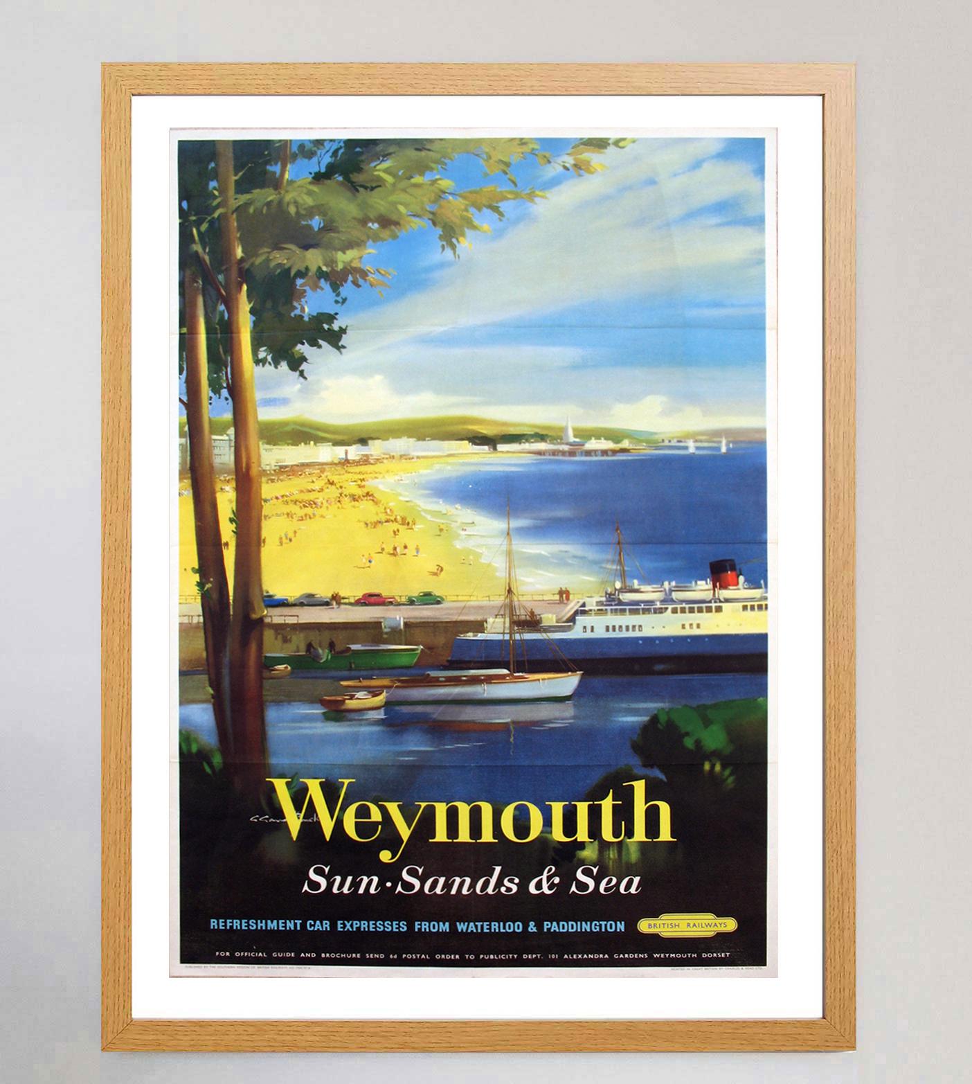 1957 Weymouth - British Railways Original Vintage Poster In Good Condition For Sale In Winchester, GB