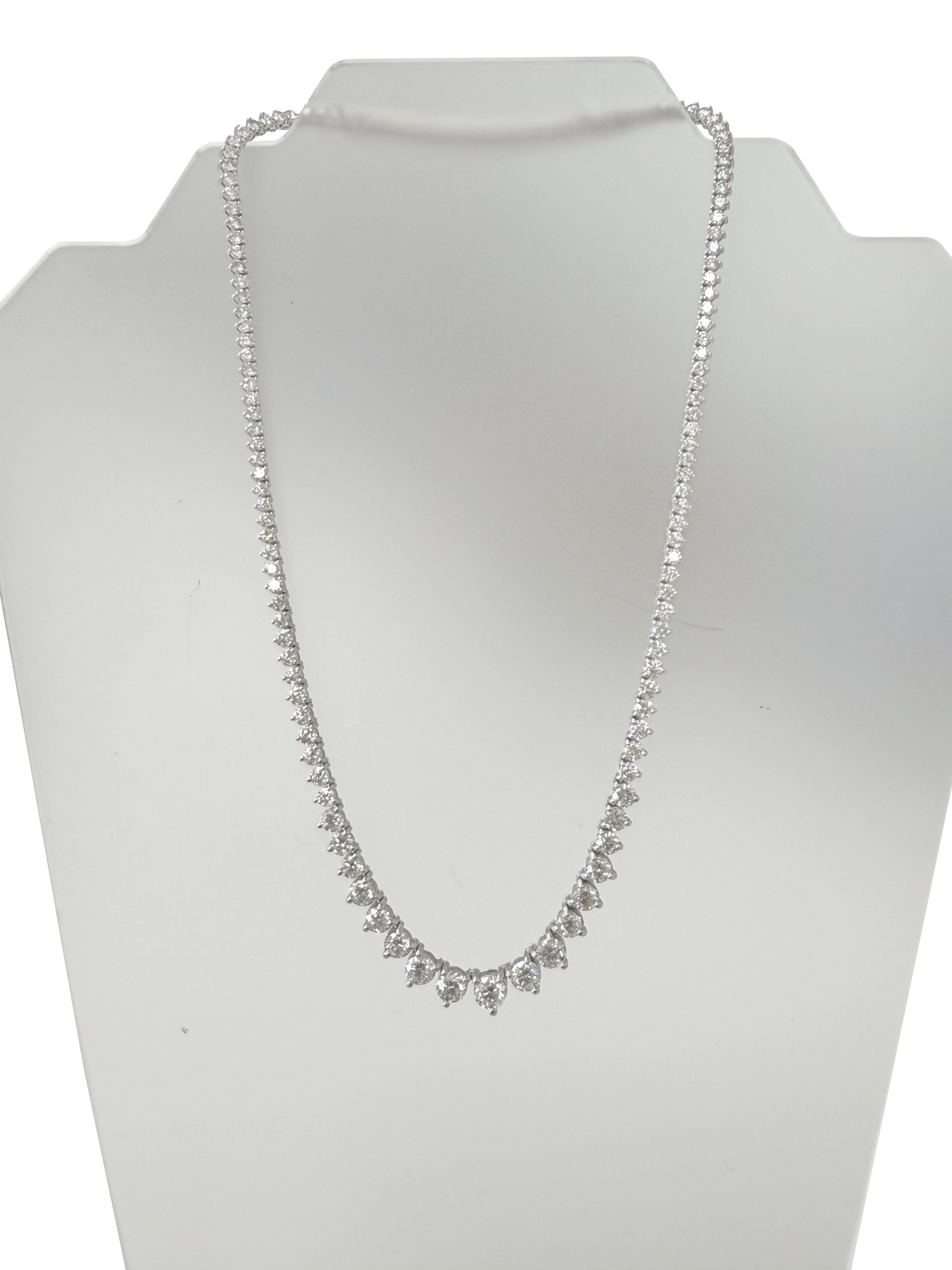 Taglio brillante Collana Tennis graduata con diamanti naturali da 19,57 carati in oro bianco 14K in vendita