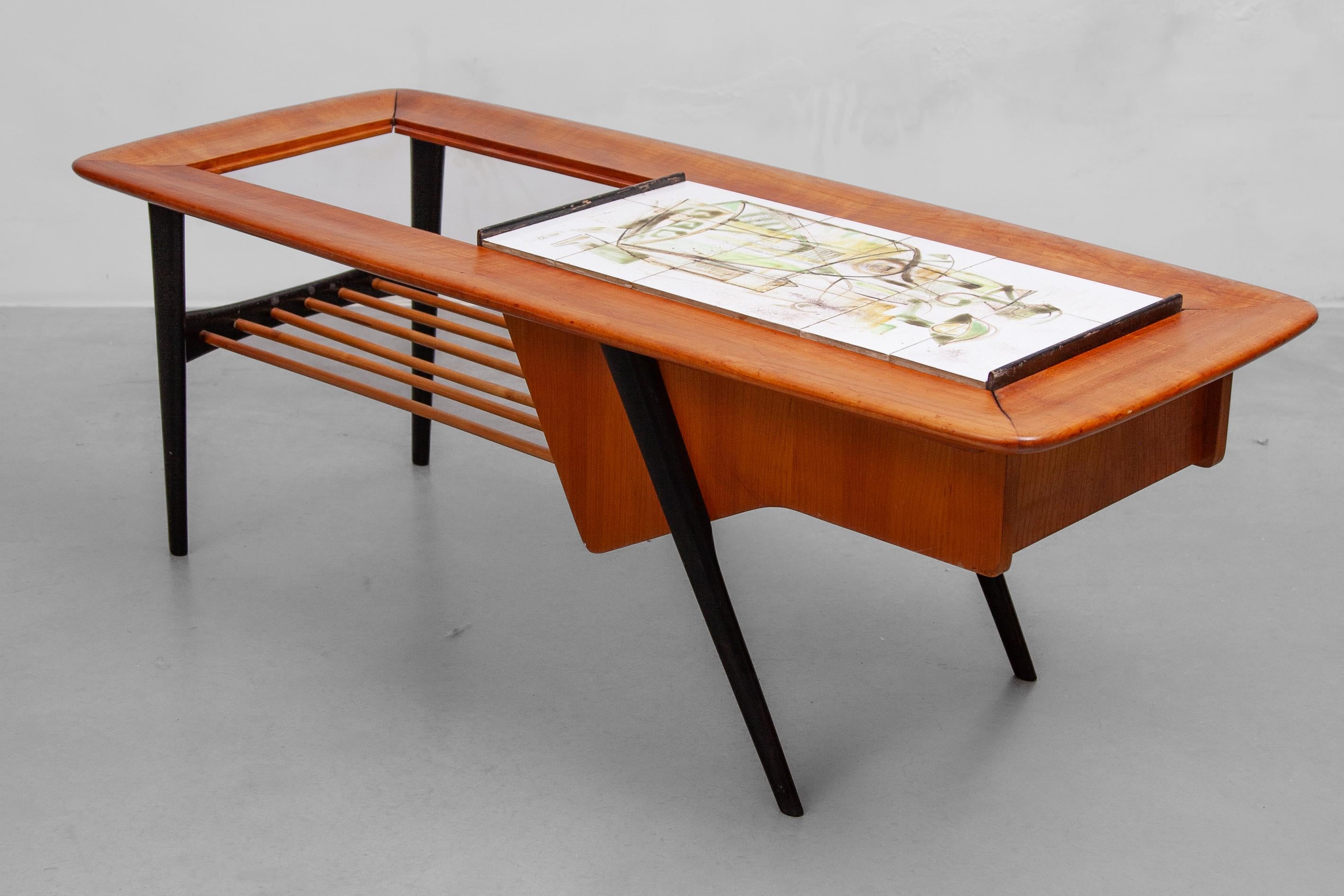 1958 Alfred Hendricks Coffee-Bar Table with Figurative Tiles Tray In Good Condition For Sale In Antwerp, BE