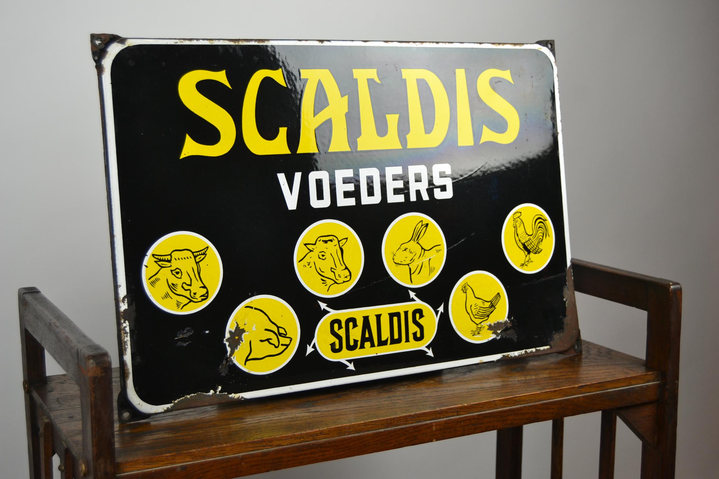 1958 Animal Nutrition Enamel Advertising Sign for Scaldis Belgium (Moderne der Mitte des Jahrhunderts)