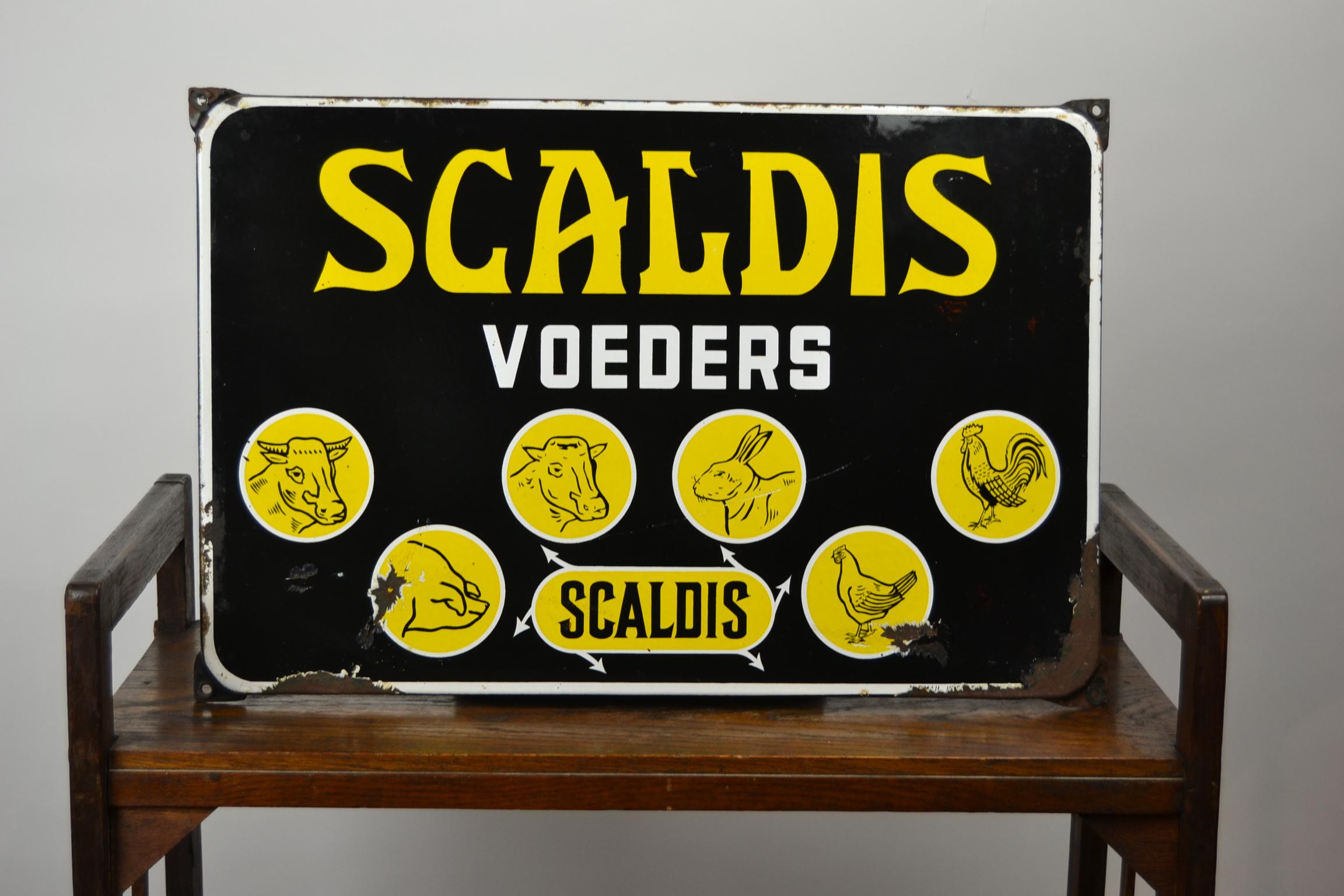 1958 Animal Nutrition Enamel Advertising Sign for Scaldis Belgium (Belgisch)