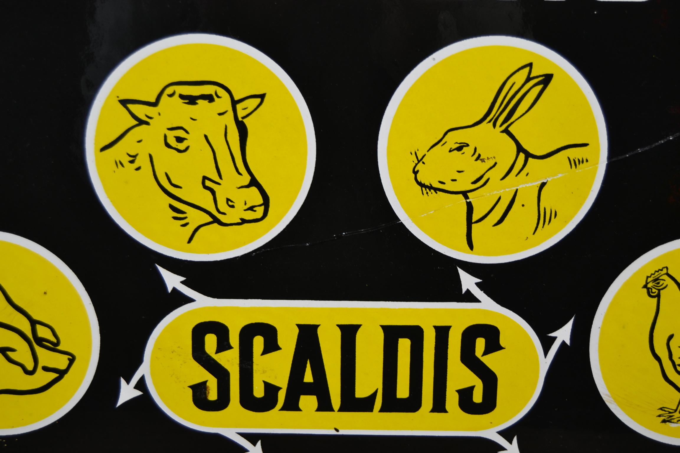 1958 Animal Nutrition Enamel Advertising Sign for Scaldis Belgium (Emaille)