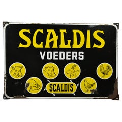 Vintage 1958 Animal Nutrition Enamel Advertising Sign for Scaldis Belgium