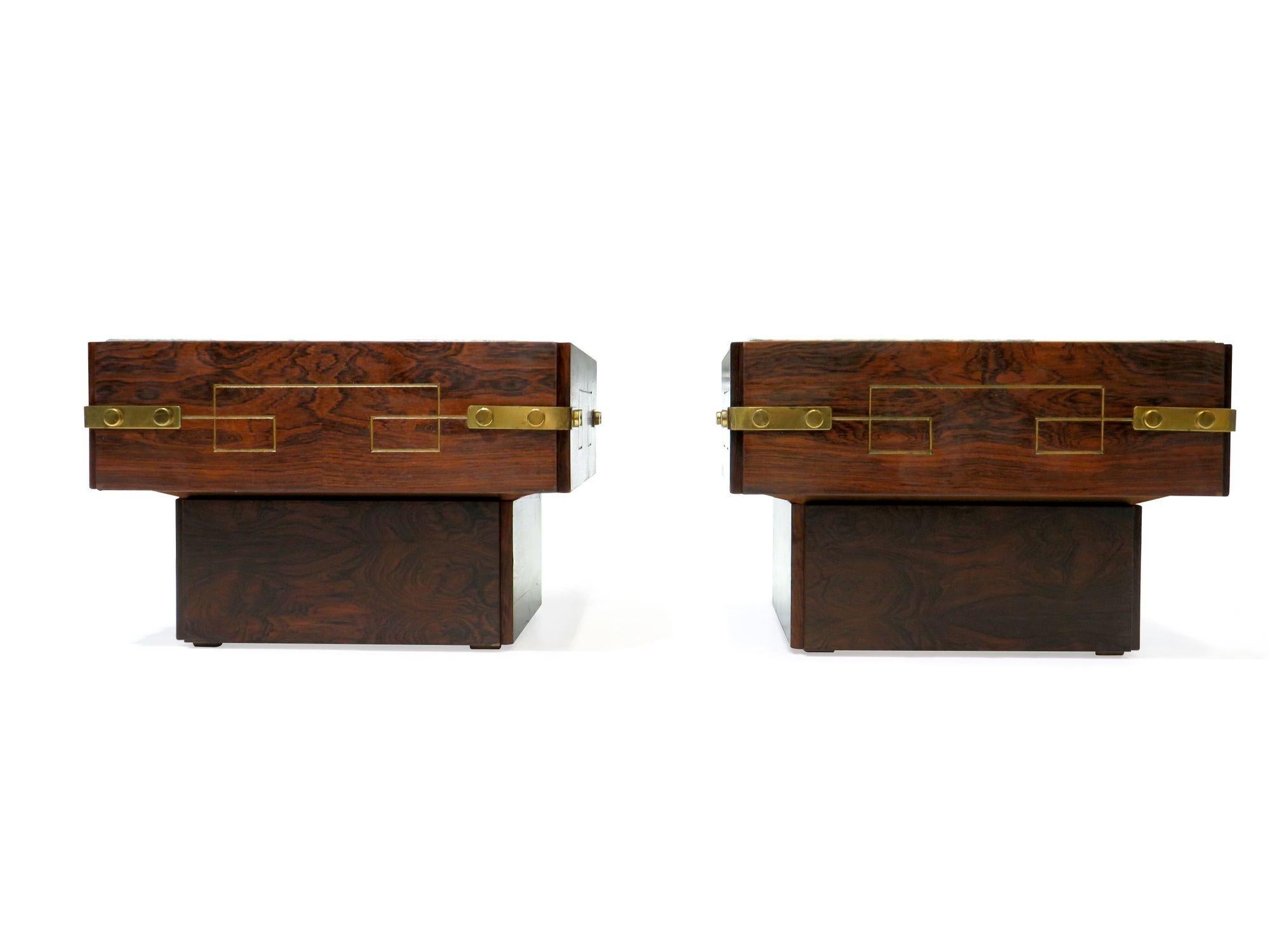 1958 Brazilian Rosewood Side Tables with Marble and Brass In Good Condition For Sale In Oakland, CA