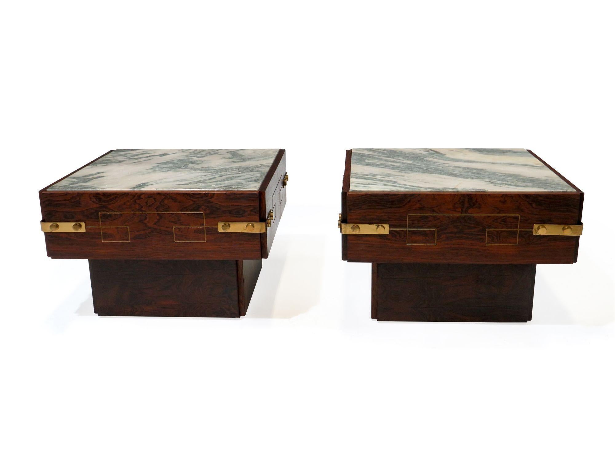20th Century 1958 Brazilian Rosewood Side Tables with Marble and Brass For Sale