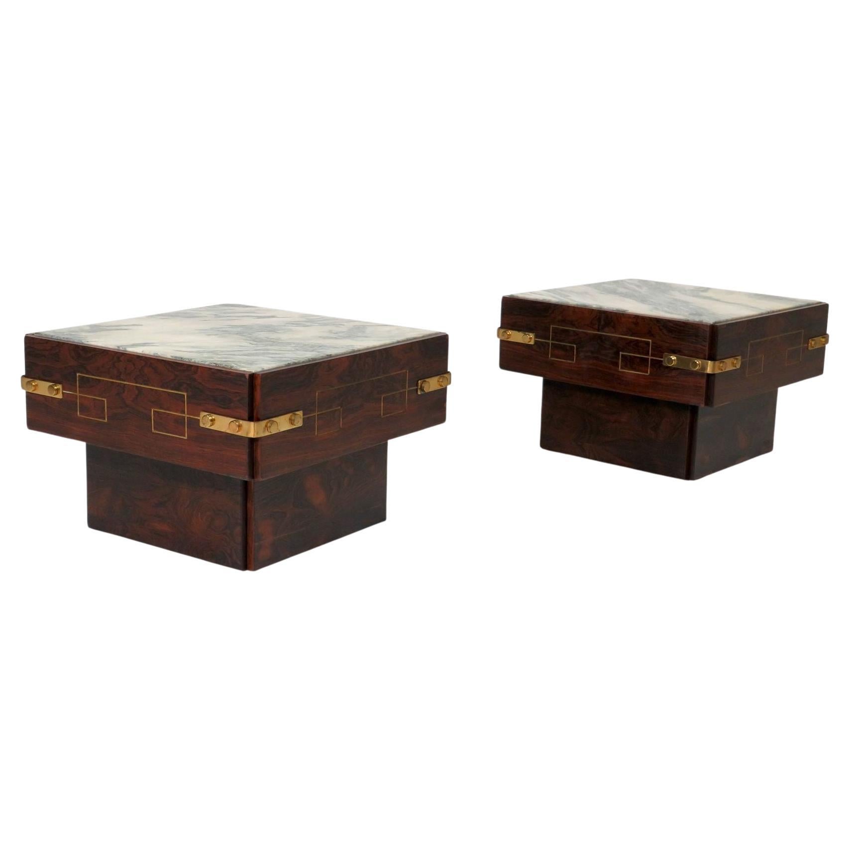 1958 Brazilian Rosewood Side Tables with Marble and Brass