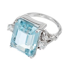 19.58 Carat Aquamarine Diamond Platinum Cocktail Ring