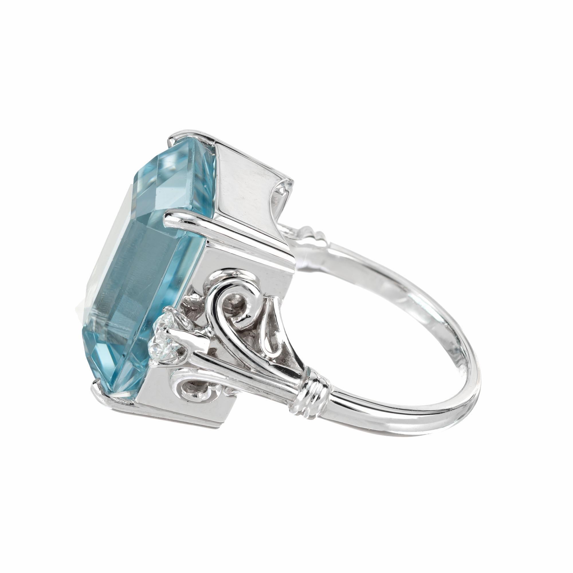 19.58 Carat Aquamarine Diamond Platinum Cocktail Ring In Excellent Condition For Sale In Stamford, CT