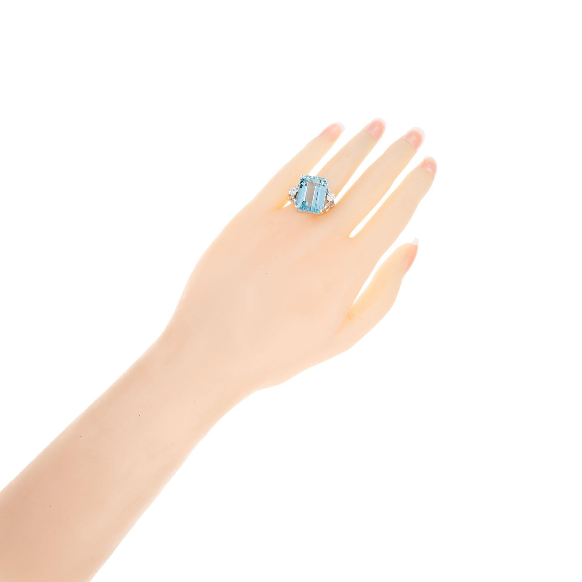 19.58 Carat Aquamarine Diamond Platinum Cocktail Ring For Sale 1