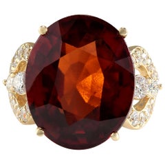 19.58 Carat Hessonite Garnet 18 Karat Yellow Gold Diamond Ring