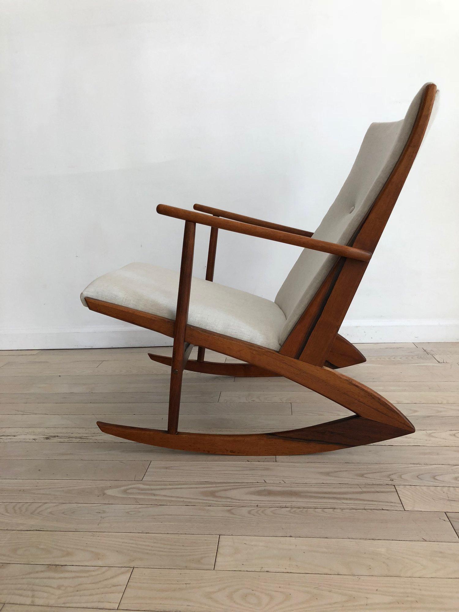 1958 Danish Rosewood Rocking Chair by Holger George Jensen Grey Linen For Sale 5