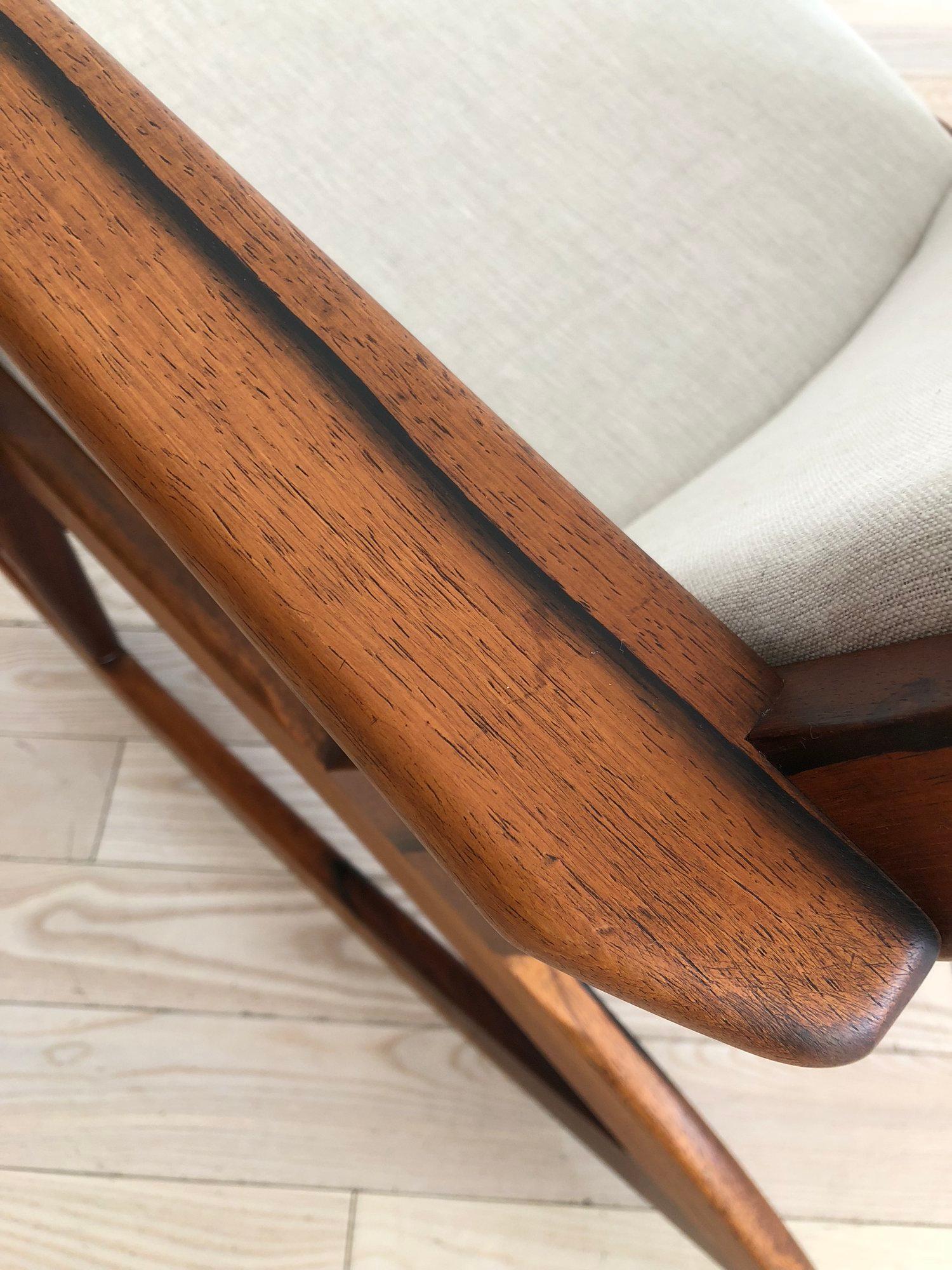 1958 Danish Rosewood Rocking Chair by Holger George Jensen Grey Linen For Sale 7