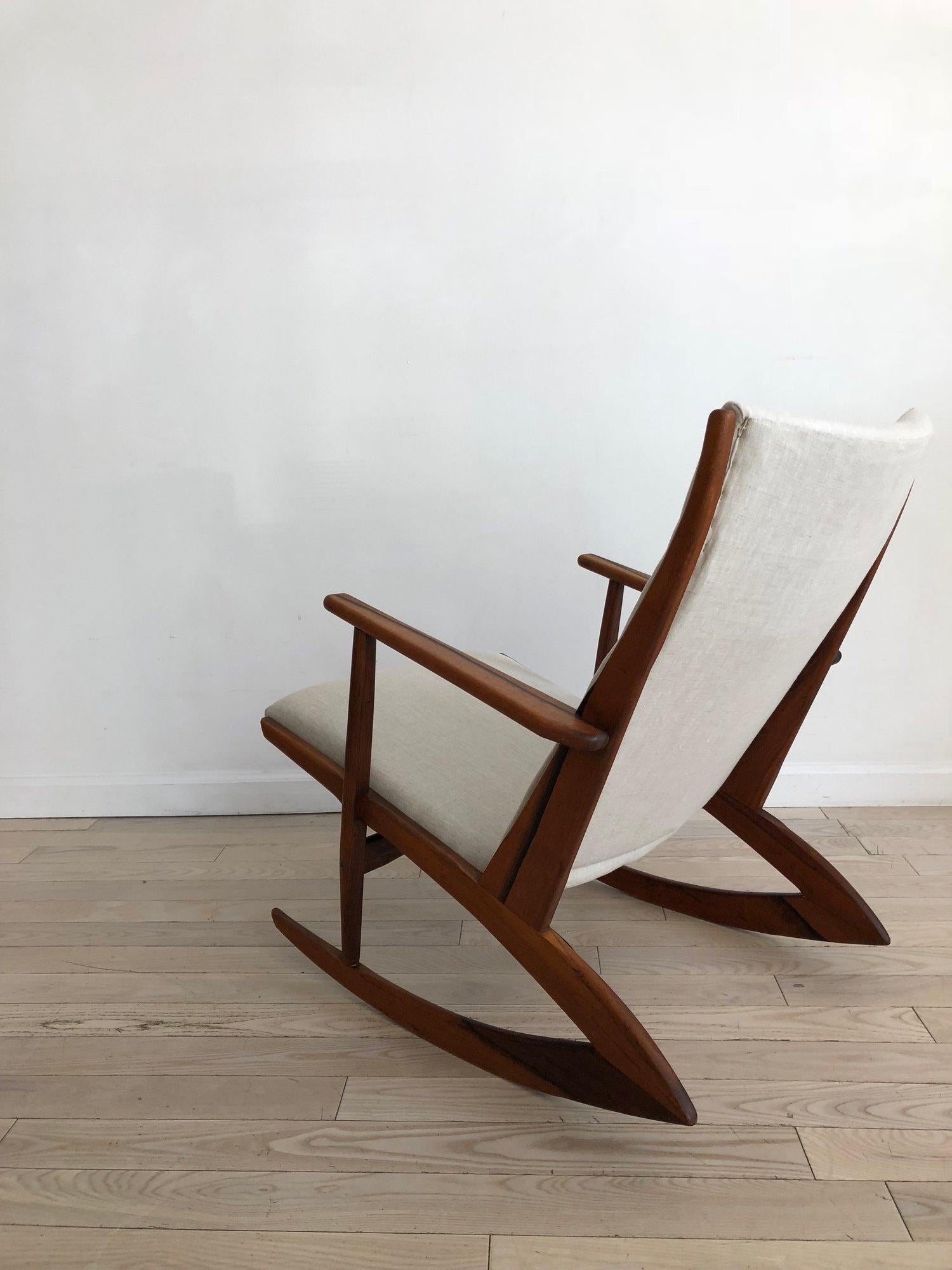 Mid-20th Century 1958 Danish Rosewood Rocking Chair by Holger George Jensen Grey Linen For Sale