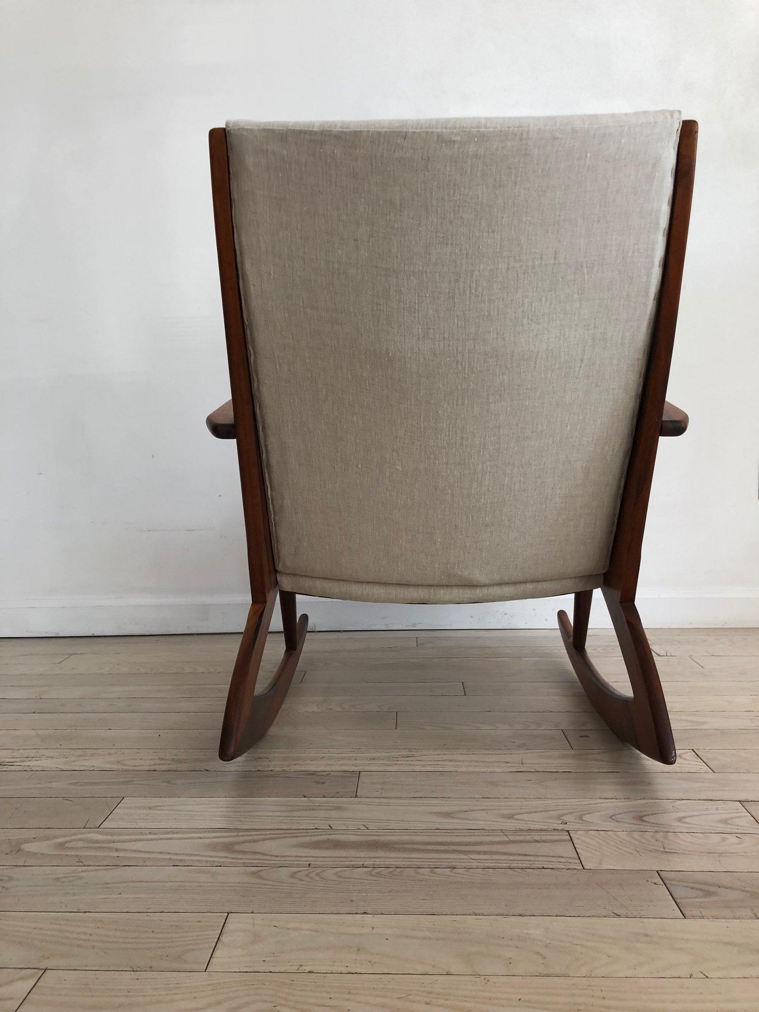 1958 Danish Rosewood Rocking Chair by Holger George Jensen Grey Linen For Sale 1