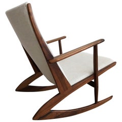 Vintage 1958 Danish Rosewood Rocking Chair by Holger George Jensen Grey Linen