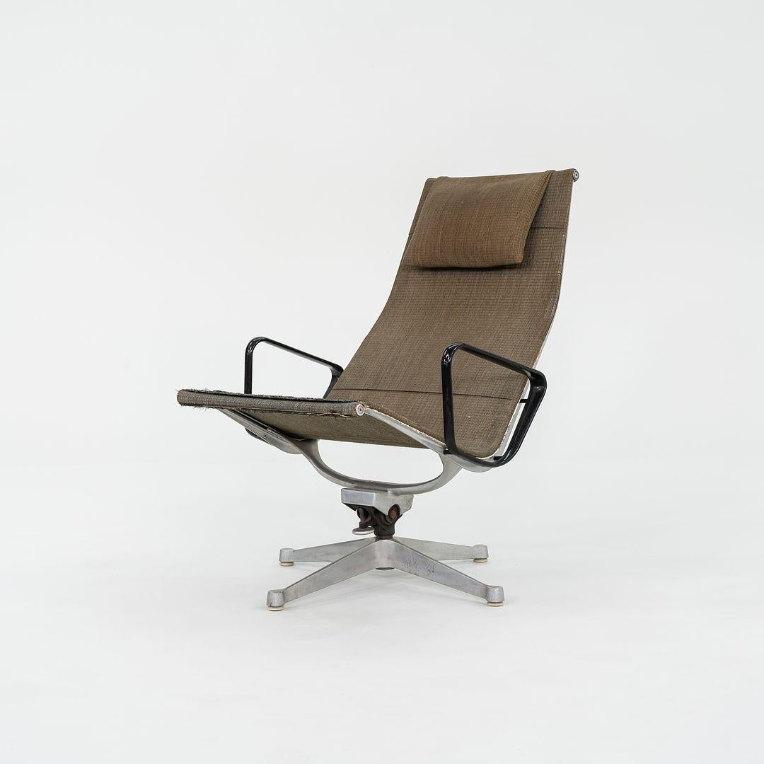 Mid-20th Century 1958 Eames Aluminum Group Lounge Chair and Ottoman in Rare Saran Fabric For Sale