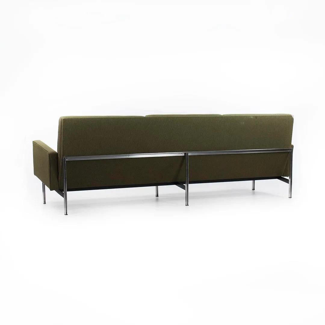 Steel 1958 Florence Knoll Parallel Bar Three Seat Sofa, Model 57 in Green Fabric For Sale