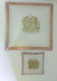 1958 Georges Briard Bent Glass Olympia Serving Dishes  w. Gold & Pink Decor