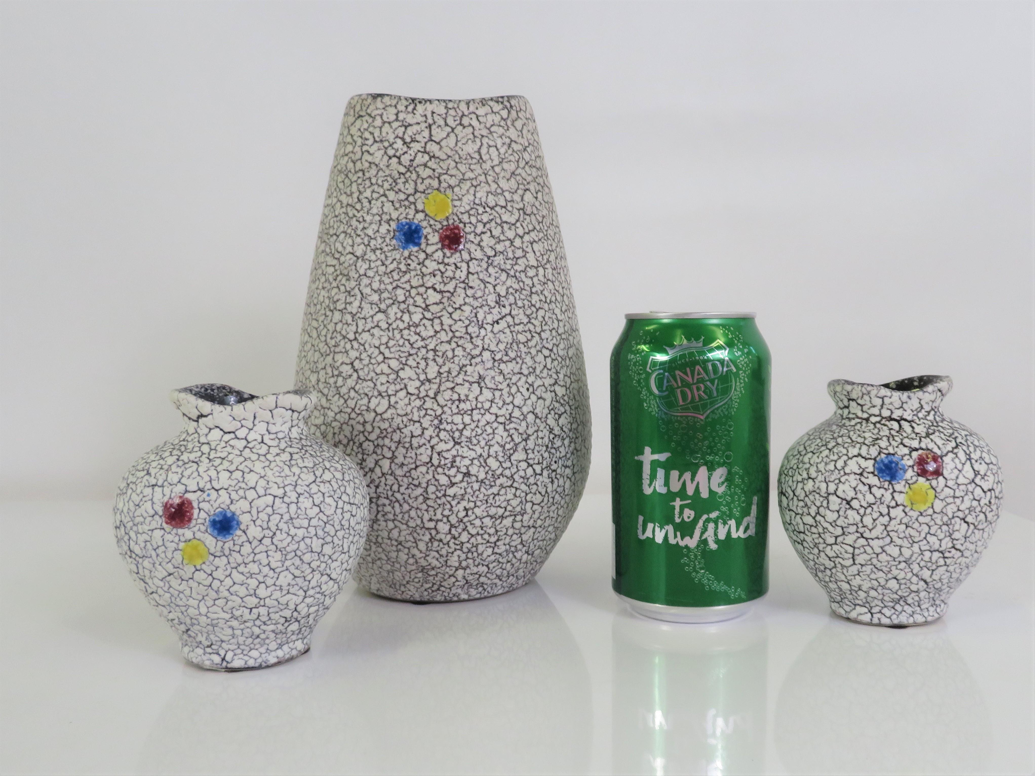 Mid-Century Modern 1958 Grouping of 3 Jopeko Keramik Crinkled Lava Glaze Ceramics Germany For Sale