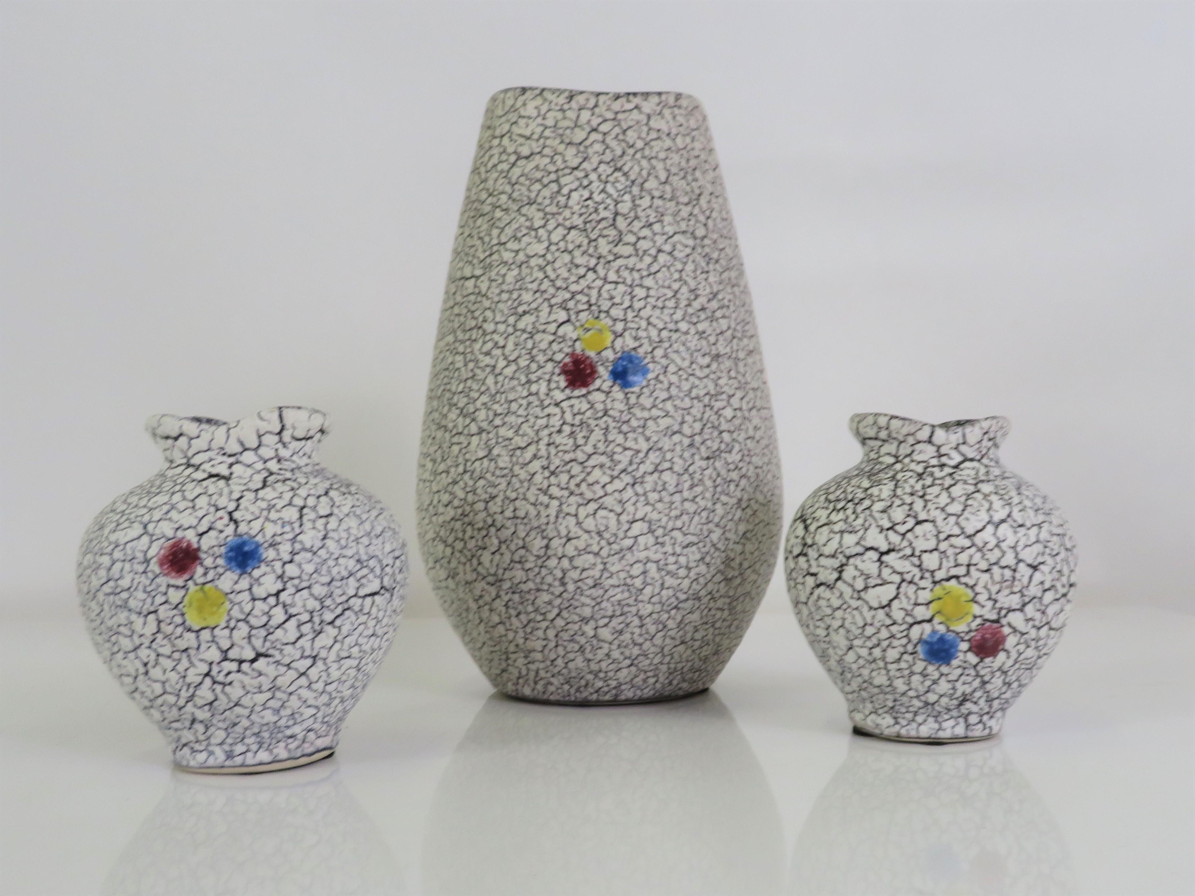 1958 Grouping of 3 Jopeko Keramik Crinkled Lava Glaze Ceramics Germany In Good Condition For Sale In Miami, FL
