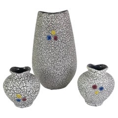 1958 Groupement de 3 céramiques Jopeko Keramik Lava Glaze froissée Allemagne