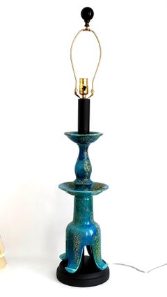 1958 Helmut Bruchman Lámpara de sobremesa de esmalte etrusco azul turquesa de Haeger