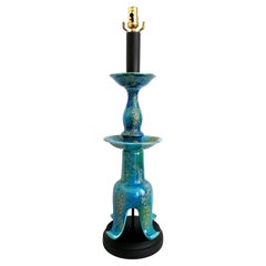1958 Helmut Bruchman Lampada da tavolo con smalto etrusco blu turchese di Haeger