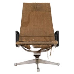 1958 Herman Miller Eames Aluminum Group Reclining Lounge Chair in Saran Fabric