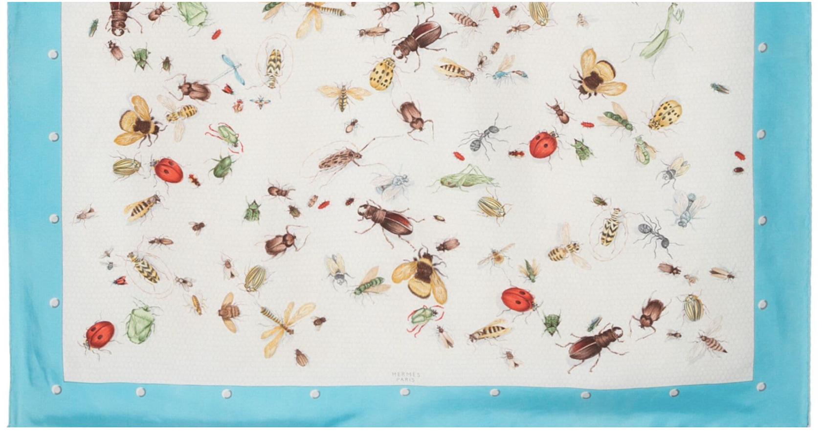 1958 Hermes Les Insectes by Hugo Grykar Silk Scarf In Good Condition For Sale In Paris, FR