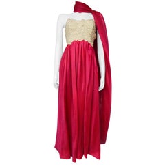 Robe haute couture Jacques Griffe de 1958, en guipure crème et organza fuchsia