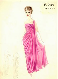1958 Jean Dessès Haute Couture Documented Pink Ruched Silk Chiffon Goddess Gown