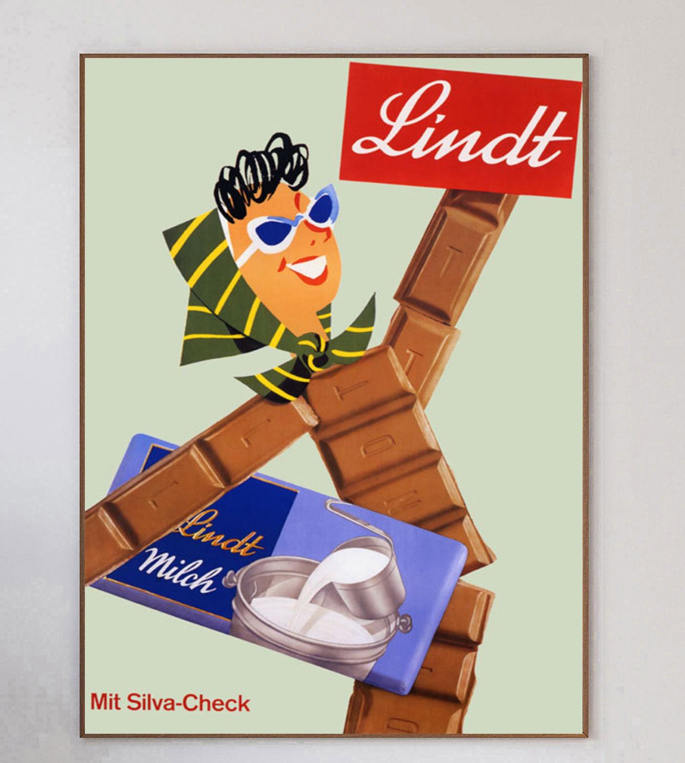 Founded in 1845, Lindt has gone on to become one fo the largest chocolatiers in the world. The Swiss company is based in Kilchberg where its largest factory and museum is, and it has 11 other factories worldwide.

This gorgeous poster was created