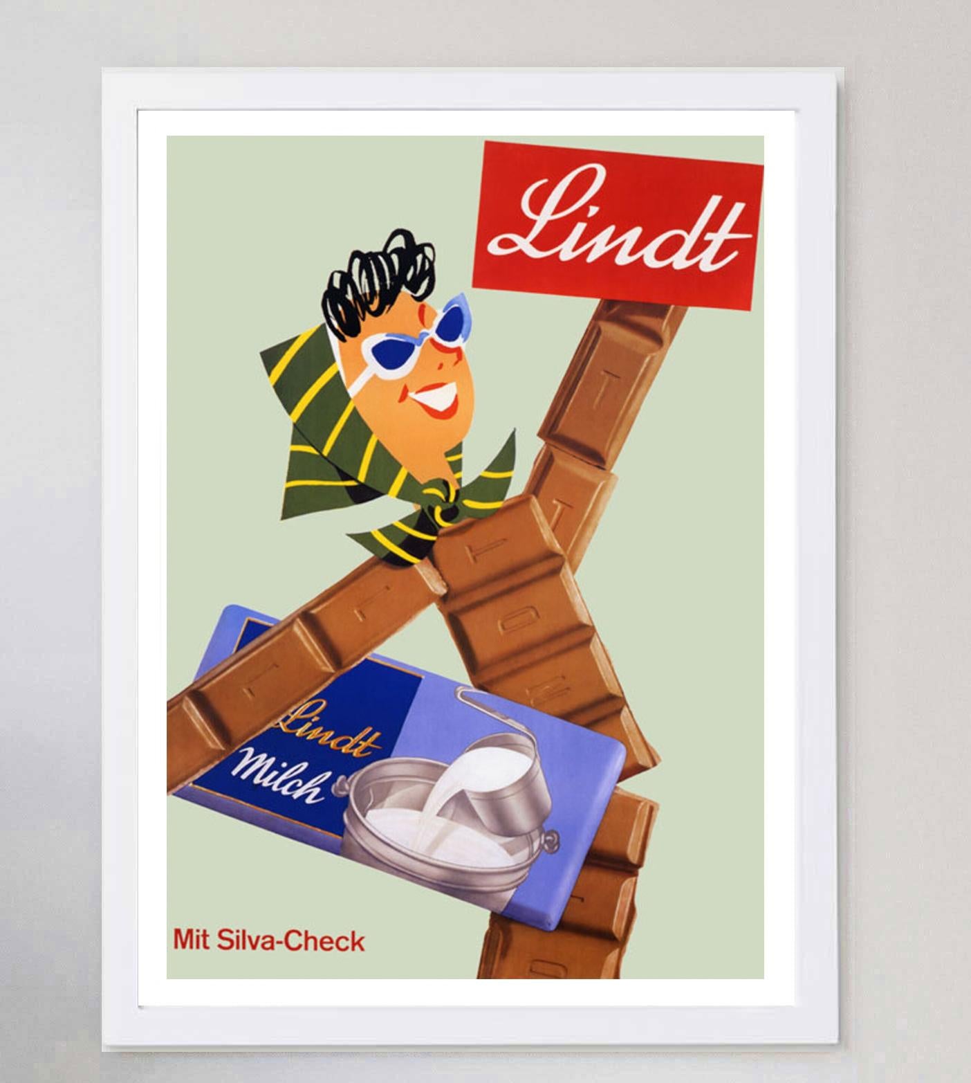 Swiss 1958 Lindt Milk Chocolate Original Vintage Poster For Sale