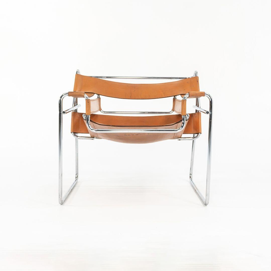 Acciaio 1958 Marcel Breuer B3 Wassily Lounge Chair in pelle naturale conciata al vegetale in vendita