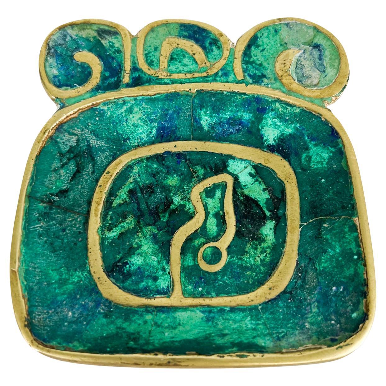 1958 Mexico Pepe Mendoza Fancy Ashtray Brass 
Malachite Decorative Dish