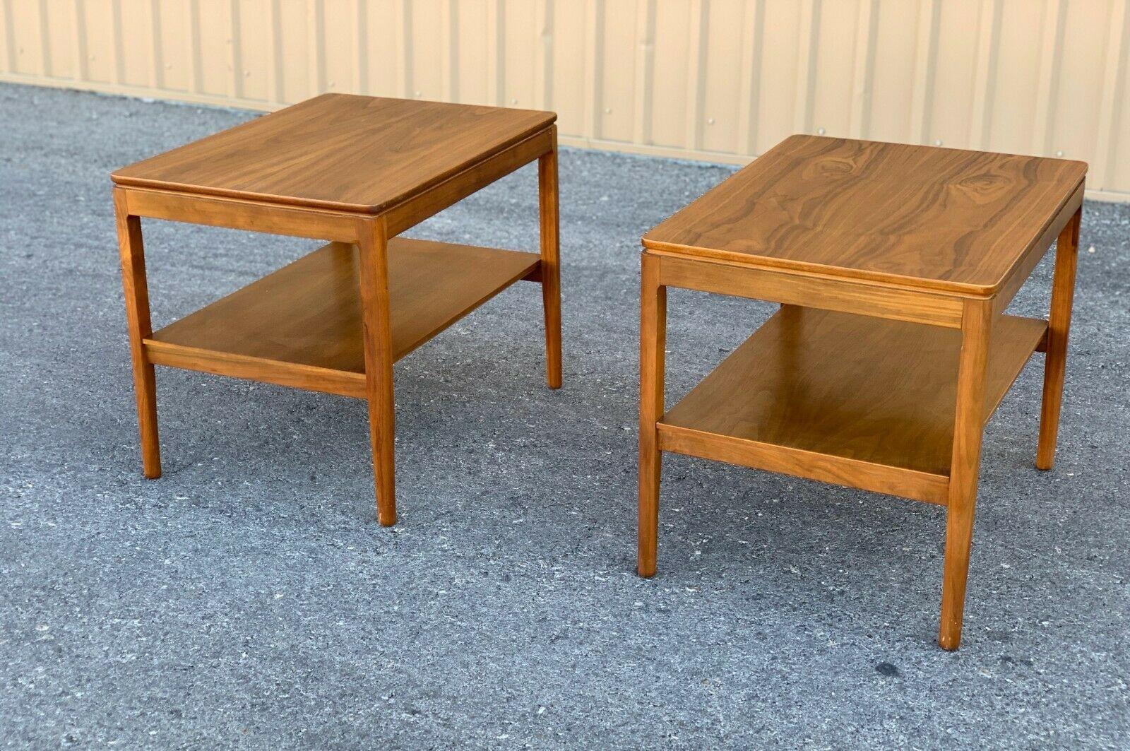 Beautiful walnut side tables with solid construction designed by Kipp Stewart for Drexel from their Declaration collection, a simple design with rounded edges and fine wood gaining. Year manufacture 1958
Very Near mint One small imperfection On one