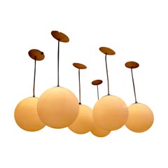 1958 Modernist Milk Glass Globe Pendant Lights 