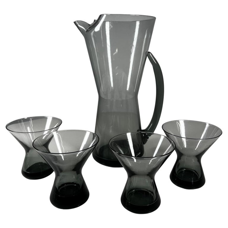 1958 WV Hoffman House Glass Martini Pitcher and Four Glasses