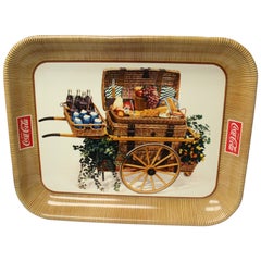 Original Werbetablett von Coca-Cola „Picnic Cart“ aus dem Jahr 1958
