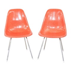 1958 Pair of Herman Miller Eames Fiberglass Dining Shell Chair w/ Chrome H Base