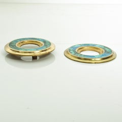 Pepe Mendoza Fancy Rosette Door Knob Plates Cloisonné Malachite and Bronze 1958